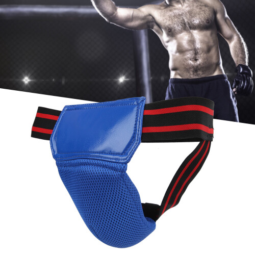 Breathable PU Leather Boxing Groin Guard Protector Blue, Average Size