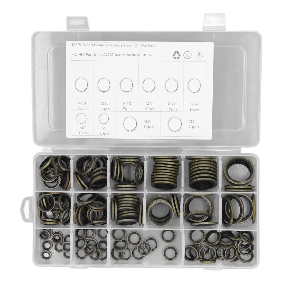 170PCS Set Drain Plug Gasket 10 Sizes Rubber and