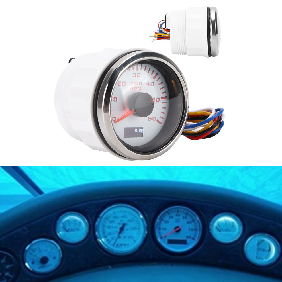 Waterproof 52Mm 6K Tachometer Gauge For Cars And Boats 1-8 Cylinder Use 8181340514838