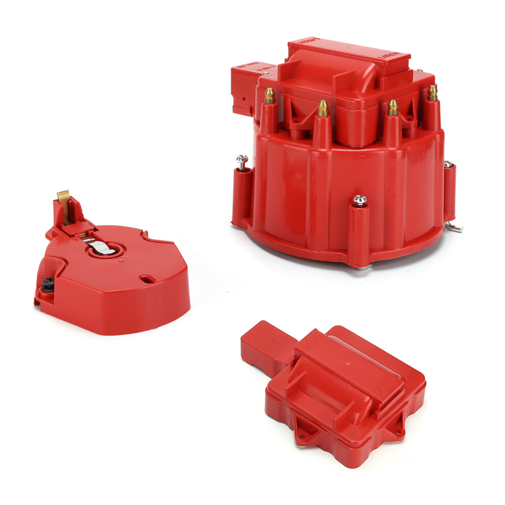 Distributor Cap & Coil Rotor For Chevy V8 Engine Replacement Red 7891340515629