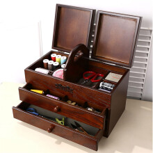 Large Sewing Baskets Wooden Sewing Box with 2 Drawers and Adjustable Handle for Home Embroidery Storage Solutions