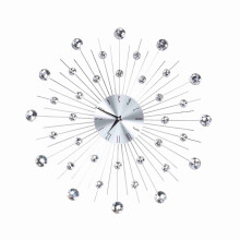 Sparkling Silver Wall Clock 51cm with Rhinestones for Living Room & Office