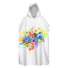 Children's Bath Poncho with Hood, Microfiber Quick-Drying Towel, Turtle Print Surf Robe for Kids, 80x110cm
