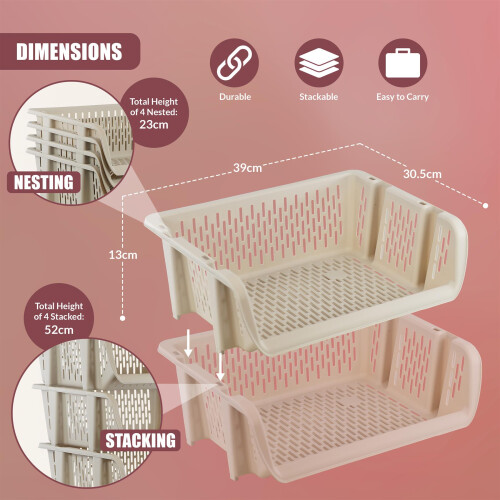 GEEZY GEEZY Stacking Storage Baskets Set 4 Open Front Kitchen, Fruits, Veg, Snack Organiser 2