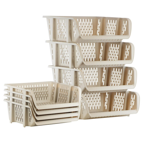 GEEZY GEEZY Stacking Storage Baskets Set 4 Open Front Kitchen, Fruits, Veg, Snack Organiser