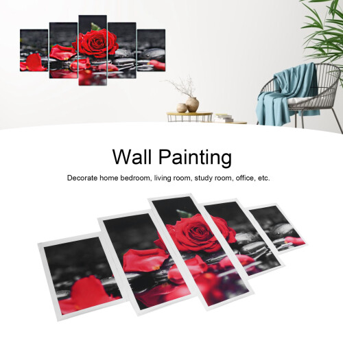 5Pcs Romantic Red Rose Wall Art Set Canvas Frameless Home Decor 85.5x35cm 2