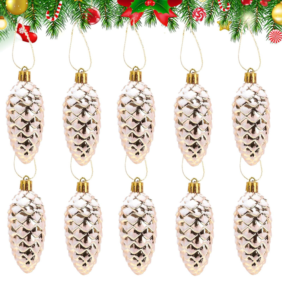 Christmas Tree Pendants Pack of 10, Glitter Plastic Cone Decorations in Champagne Colour for Holiday Tree Decor-image-OPC-PJKN57N-NEW