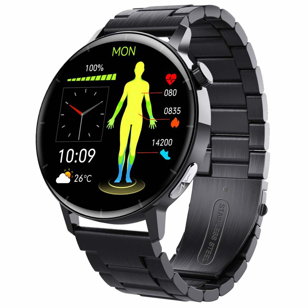 (3-BeadSteelStrap) Smartwatch F67 Pro ECG Blood Sugar Uric Acid Detec
