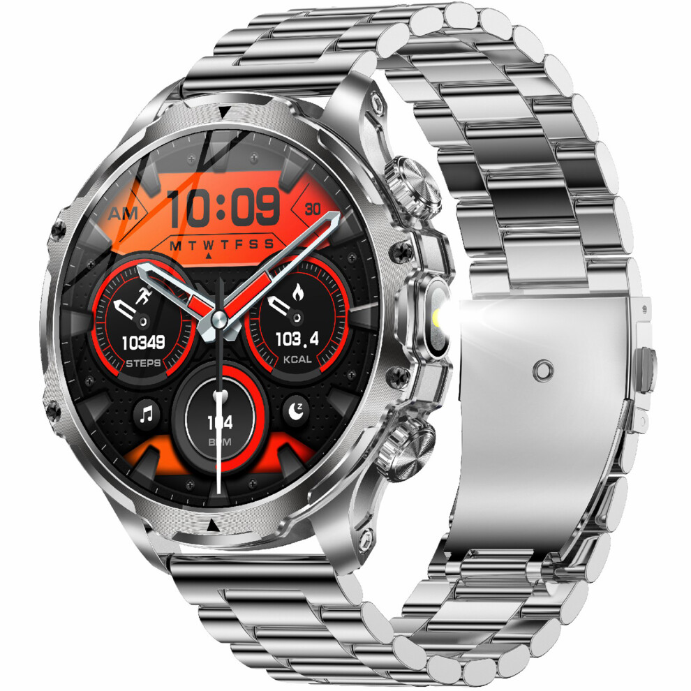 (Silver) Smartwatch Ak75 Steel Strap Smart Watch Bluetooth- Silver 6914272964714