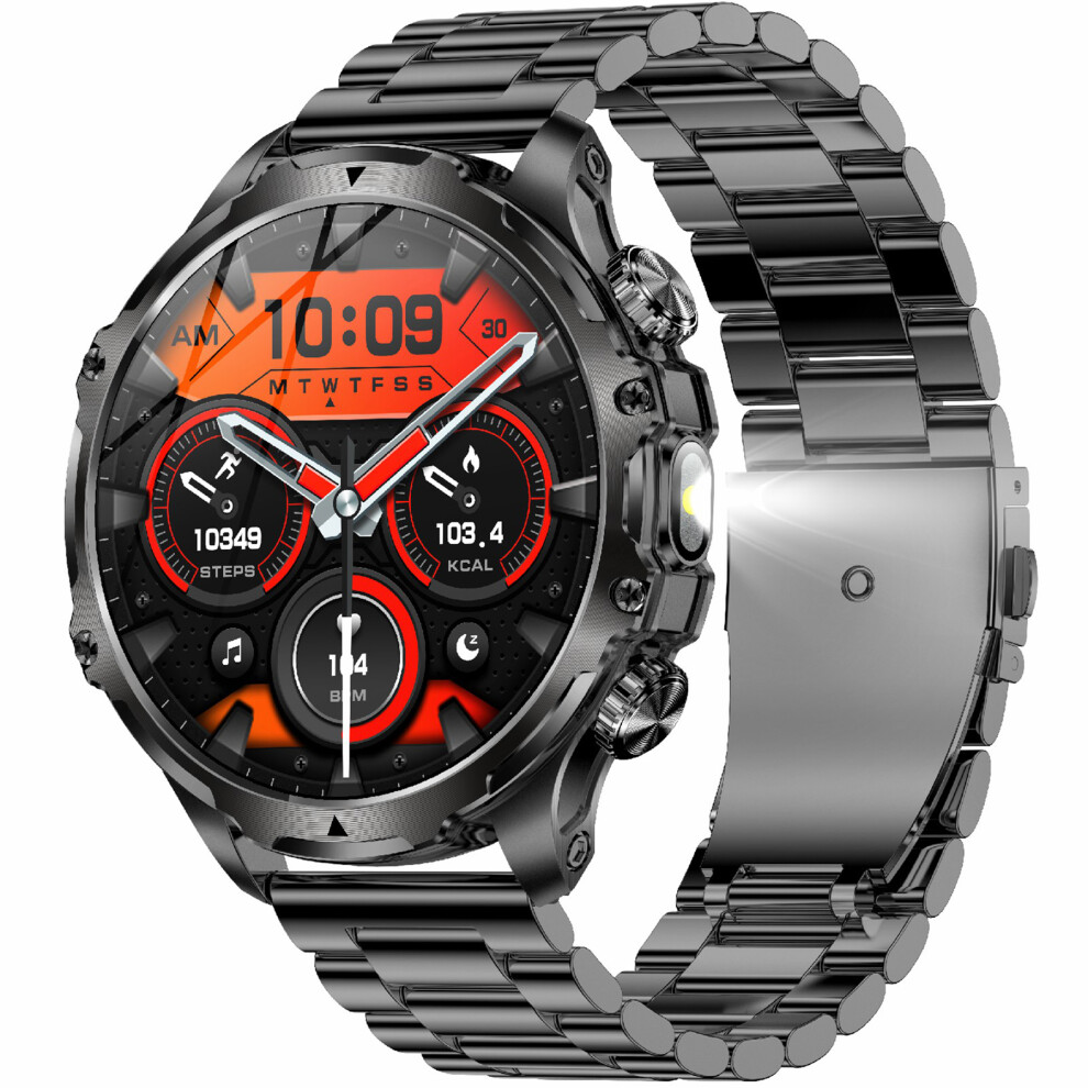 (Black) Smartwatch Ak75 Steel Strap Smart Watch Bluetooth- Black 6914272130430