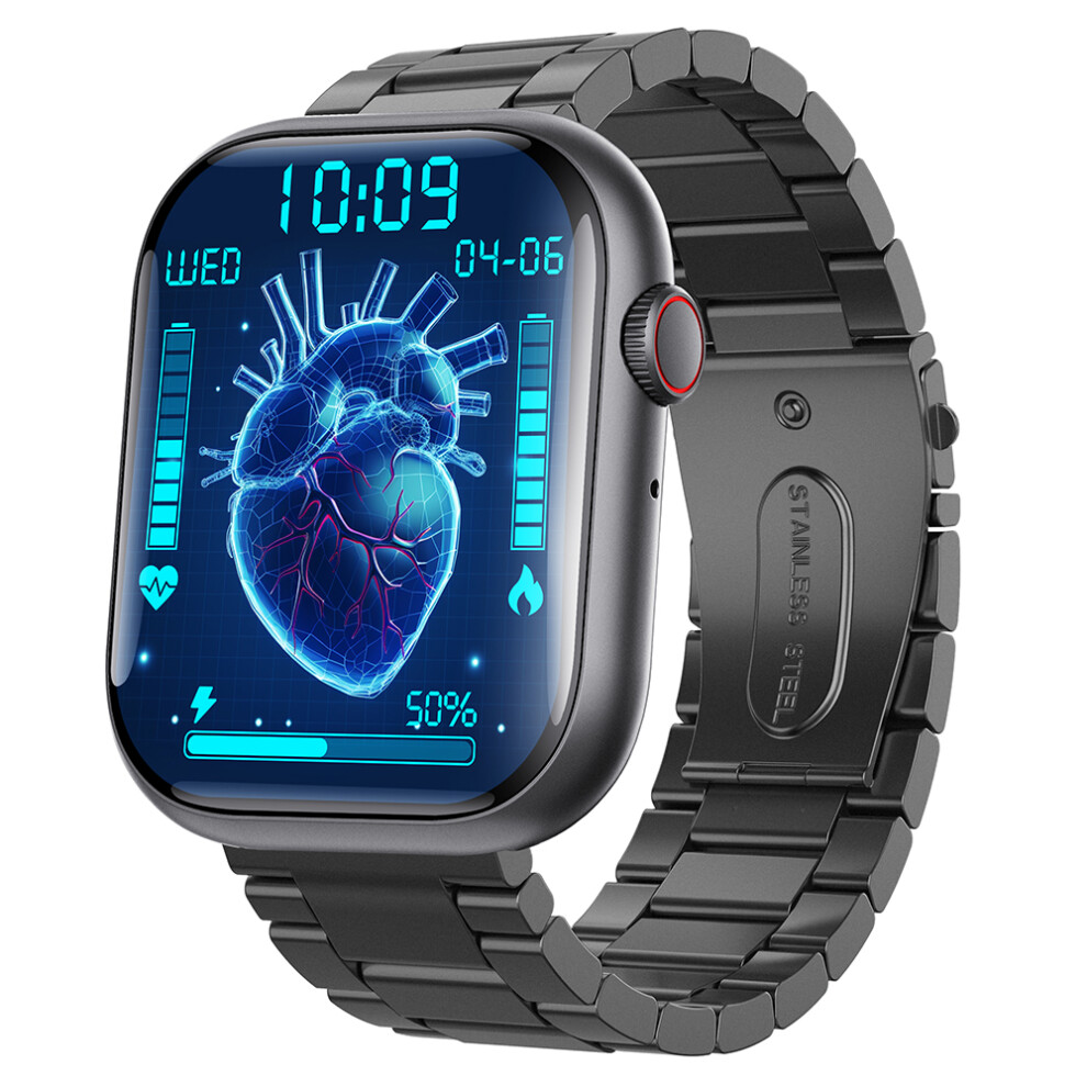 (Black) Smartwatch F70 3-Bead Steel Band Smart Watch Blood Black 6914276895601