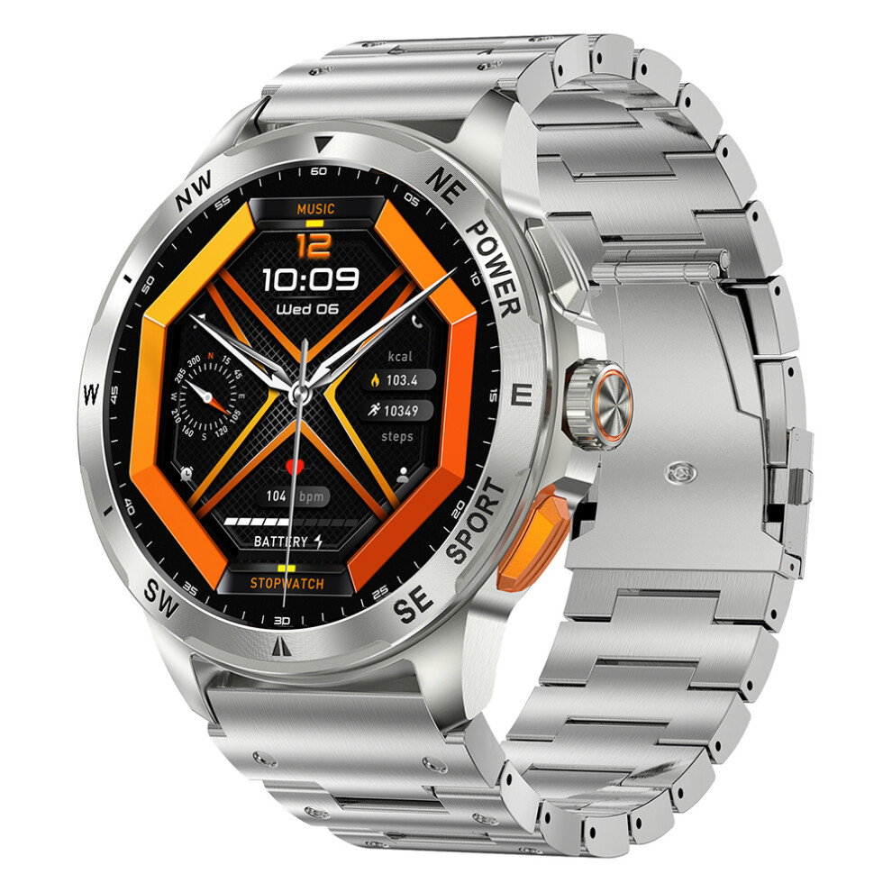 (Silver) Smartwatch Ak77 Steel Strap 1.43-Inch Amoled Smart Silver 6914275536840