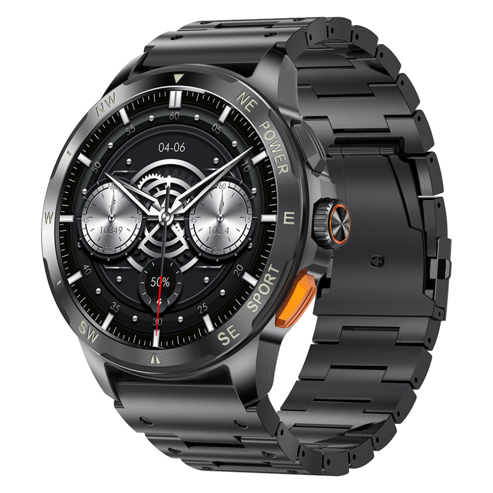 (Black) Smartwatch Ak77 Steel Strap 1.43-Inch Amoled Smart Black 6914274389768