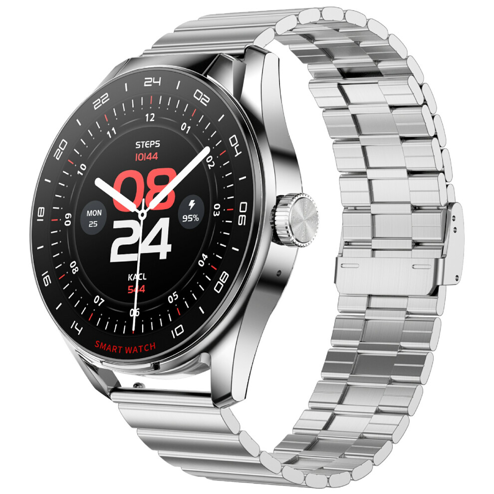 (Silver) Smartwatch D9 Steel Strap Smart Watch With Earbuds Silver 6914278575945