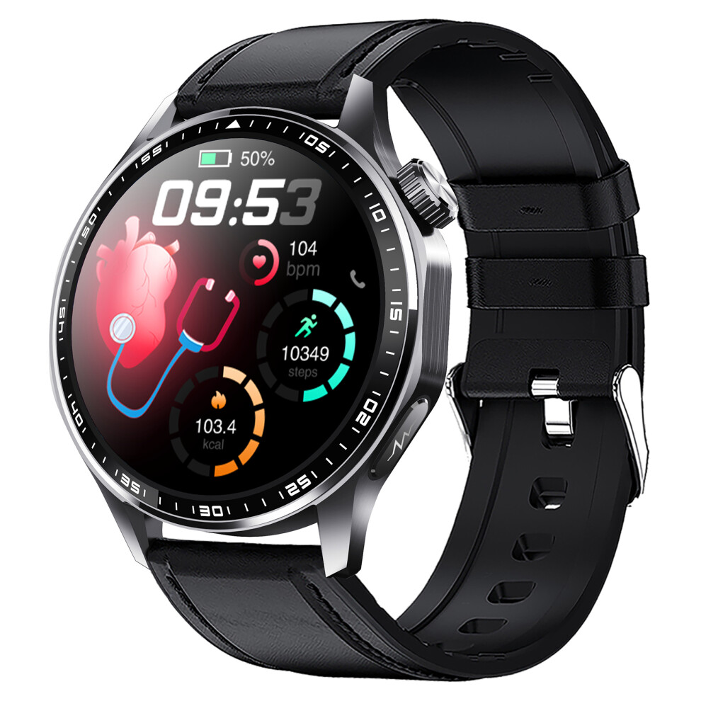 (Blackleatherstrap) Smartwatch F210 Blood Pressure Heart Rate Monitor 6914279077714