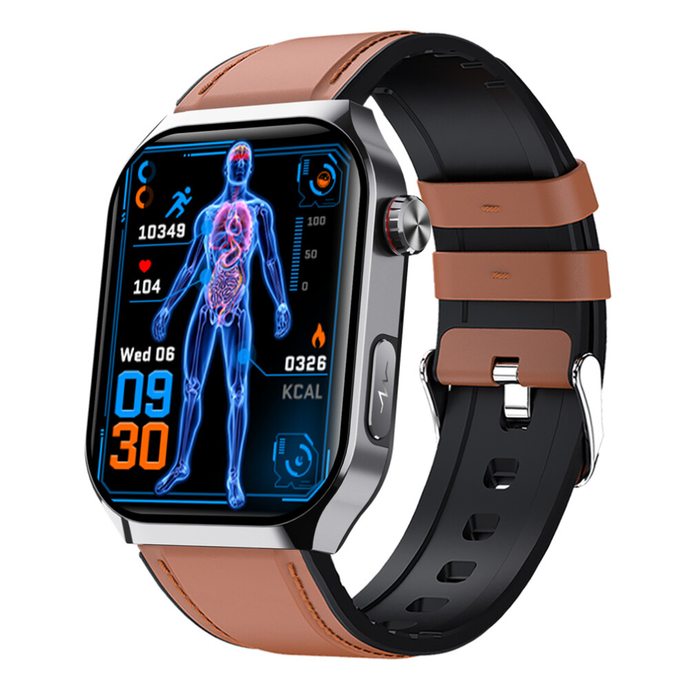 (Brownleatherstrap) Smartwatch F700 Smart Watch Sos Ecg Health Monitor 6914277928681