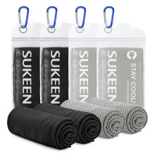 Sukeen Cooling Towel 4pcs - Quick Dry Fitness Ice Towel for Gym, Golf, Yoga, Sports - Instant Cool for Neck and Face (40''x12''), 2 Black + 2 Grey