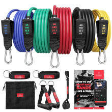 Resistance Bands Set with Handles, Door Anchor, Ankle Straps + Exercise Ebook, 5 Long Latex Tubes Premium Heavy Duty Expander Cords, Full Body Butt