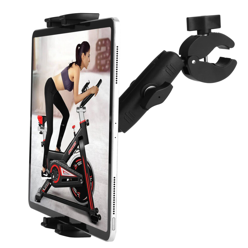 Treadmill Tablet Ipad Holder Bike Handlebar Mount Clamp For Stationary Bicycle Elliptical Spin Bike Peloton Stroller For 4-13" Devices, Ipad Pro 12.9, 8598175024201