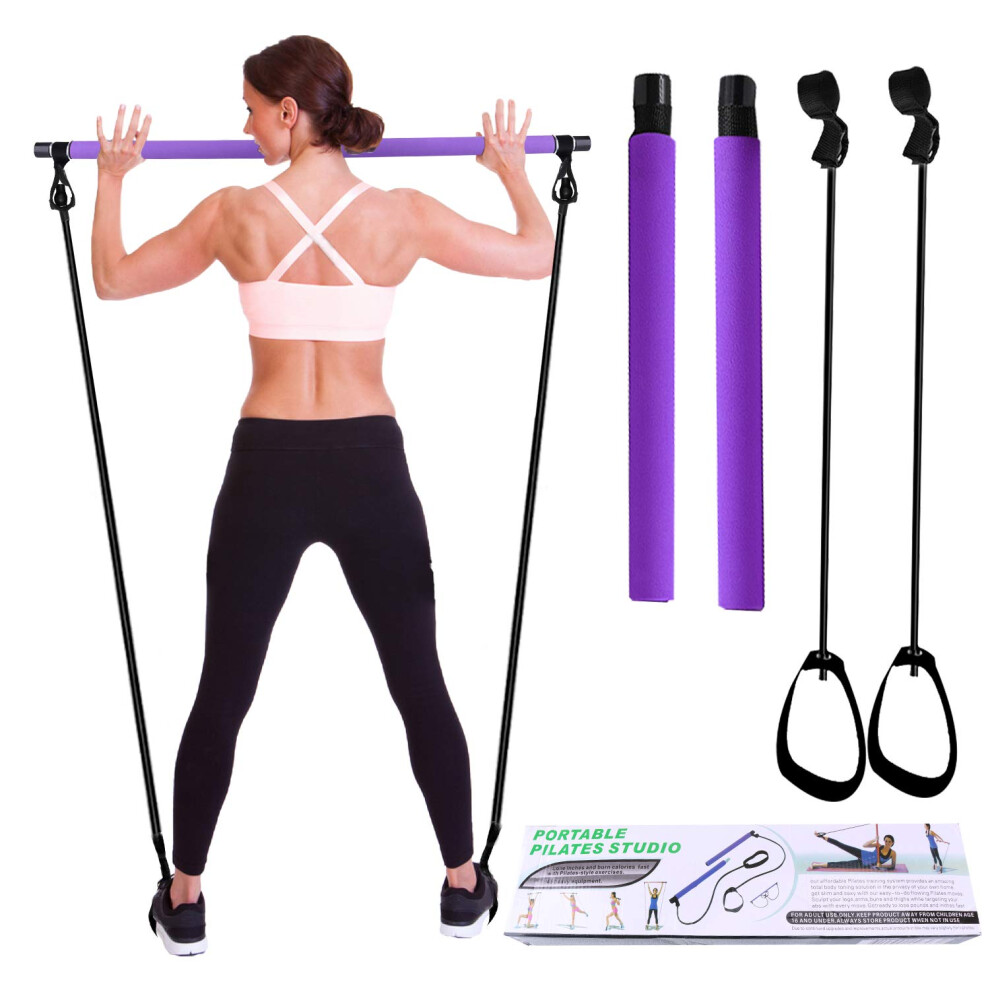 I-WILL Pilates Bar Kit with Resistance Band Portable Exercise Stick with Foot Loop for Yoga, Stretch, Sculpt, Twisting, Sit-Up Bar Resistance Band