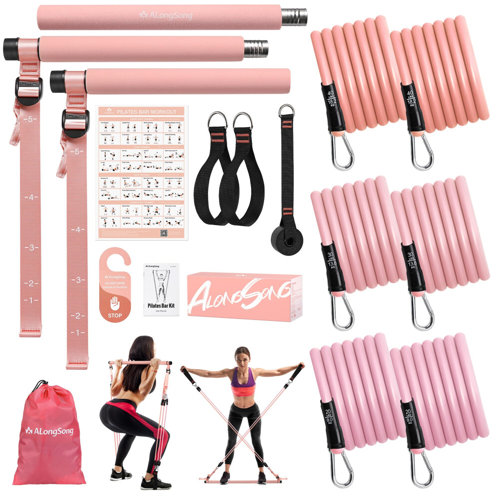 Photos - TRX & CrossFit ALongSong Pilates Equipment Pilates Reformer Bar Set With 6 Resistance Bands 20/30/40lbs, Door Anchor & Hook Fitness Equipme