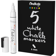 White Chalk Pens - White Dry Erase Chalk Pens for Chalkboard Signs, Windows, Blackboard, Glass, Bistro | 6mm Reversible Tip (5 Pack)