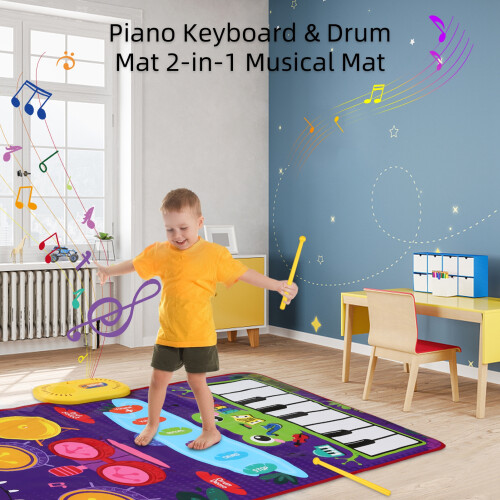 Musical Mat Piano Keyboard & Drum Mat with 2 2