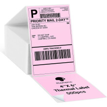 Phomemo 4x6 Pink Shipping Labels Thermal Label, Pack of 500 4x6 Fan-Fold Labels - Commercial Grade, Compatible with Rollo, MUNBYN, Zebra, Phomemo
