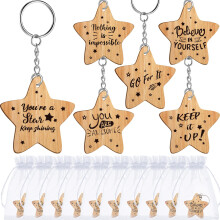 Otuuz 30 Pieces Star Keyring motivational gifts for students from teachers Wooden Star Token Favor Teacher to Pupil Inspirational Gift for Children