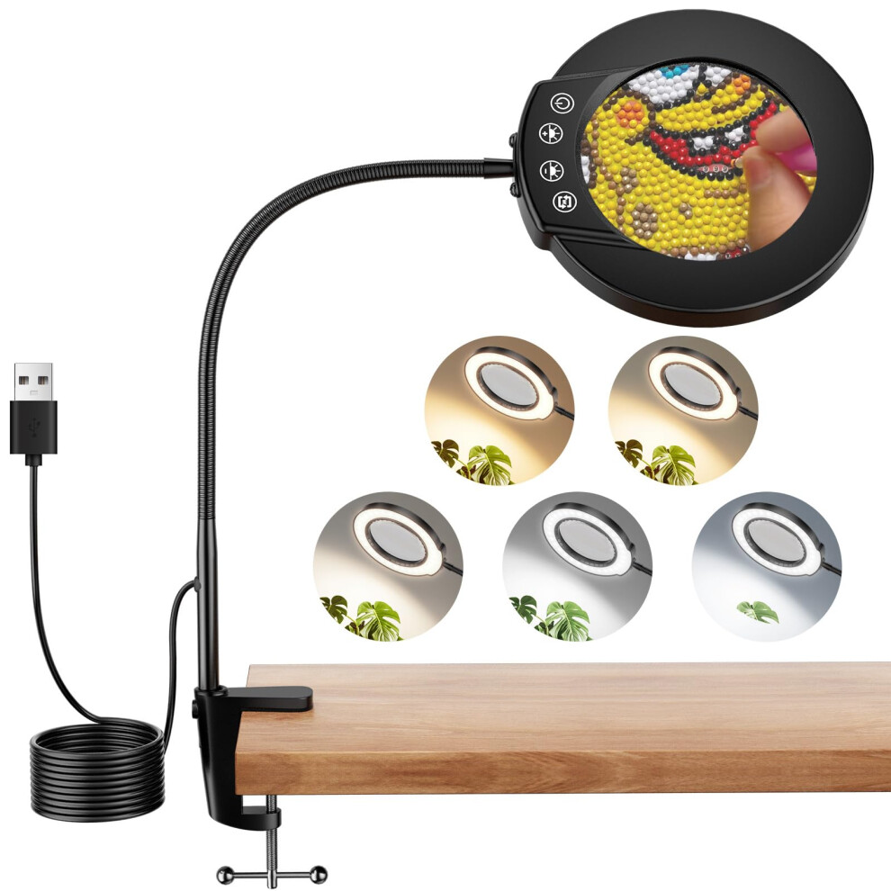 Nazano Magnifying Glass With Light And Stand, 10X Magnifying Lamp, 3 Adjustable Colour Modes Magnifier Lamps For Crafts Hobby Reading Painting Sewing