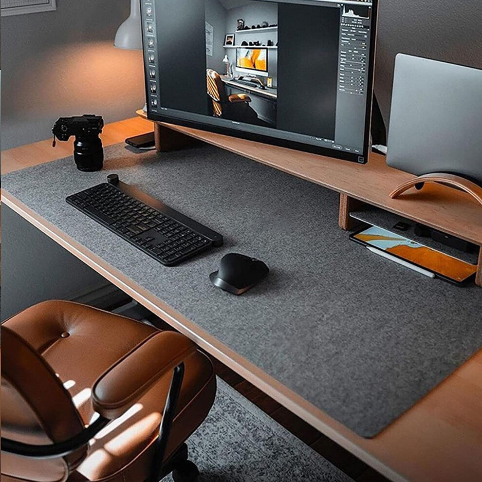 Dawntrees Desk Mat |100X40 Cm Felt Desk Pad Protector | Office Felt Desk Mat | Keyboard Pad | Extra Large Mouse Pad? ( Grey) Dark/Grey 4916445856798