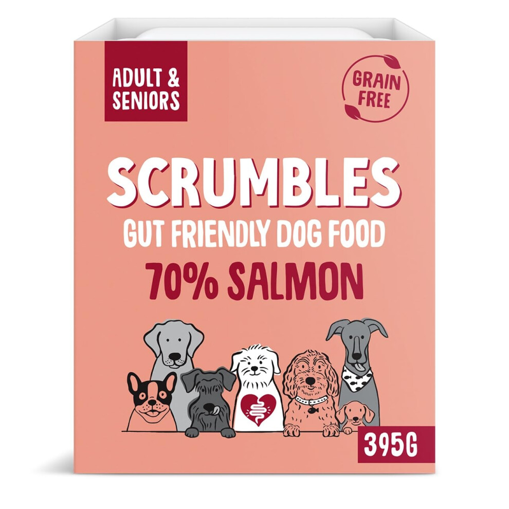 Scrumbles Natural Wet Dog Food, Grain Free Recipe With 70% Salmon And Slippery Elm, 7X 395G,Package May Vary