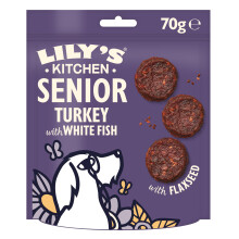Lily?s Kitchen Made with Natural Ingredients Senior Dog Treats Packet Turkey with White Fish Bites Grain-Free Recipe 8 x 70g