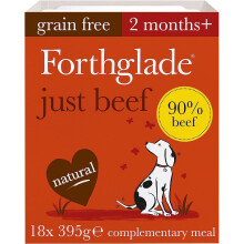 Forthglade Complementary Wet Dog Food (18 x 395g Trays) - Just Beef with Vegetables, 90% Beef, Grain Free Stomach Sensitive Dog Food with Natural