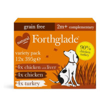 Forthglade Complementary Wet Dog Food Variety Pack (12 x 395g Trays) - Just Chicken, Chicken with Liver & Turkey, 90 Percent Meat, Hypoallergenic and