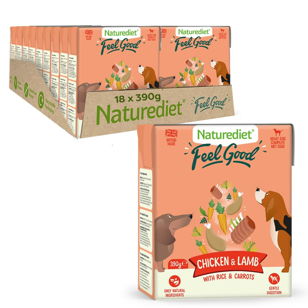 Naturediet - Feel Good Wet Dog Food, Natural And Nutritionally Balanced, Chicken & Lamb, 390G (Pack Of 18)
