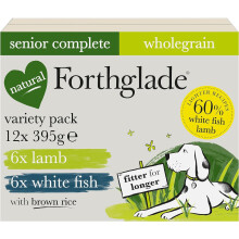 Forthglade Wet Dog Food Variety Pack (12 x 395g Trays) - Senior Dogs 7 Years +, Lamb & White Fish, Stomach Sensitive Dog Food with Brown Rice,