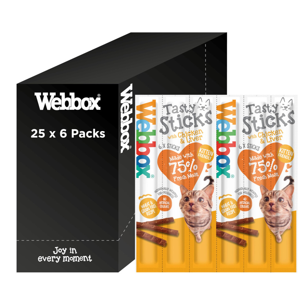 Webbox Tasty Sticks Cat Treats, Chicken and Liver - Kitten Friendly, Wheat and Grain Free, No Artificial Colours (25 x 6 Packs)-image-OPC-PJKNHHB-NEW
