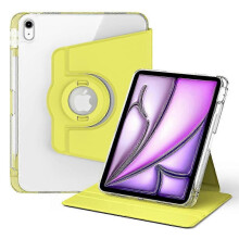 For Ipad Air 11 (2025) (2024) Case Pu Leather Rotating Stand Tablet Cover Detachable Transparent Back Yellow