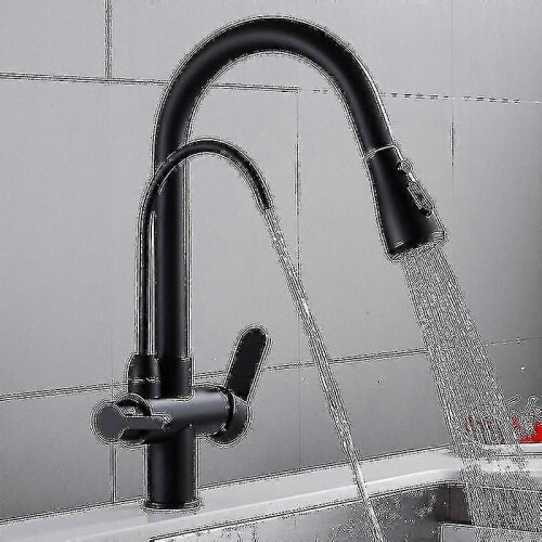 3 Way Modern Matt Black Chrome Drinking Brass Mixer Tap Filter Black Pull Out Kitchen Sink Faucets 2