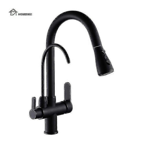 3 Way Modern Matt Black Chrome Drinking Brass Mixer Tap Filter Black Pull Out Kitchen Sink Faucets 1