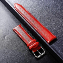 (18mm,Red)Genuine Leather Watchband Soft Material Watch Band Wrist Strap 12 14 16 18 20 21 22mm With Silver Color Stainless Steel Buckle