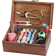 Costurero de madera para adultos principiantes con accesorios - Kit de costura vintage para niños y niñas (retro)