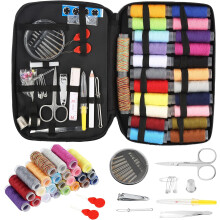 Kit de costura, mini suministros de viaje portátiles, 24 carretes de hilo XL, suministros de costura DIY, principiantes, viajes, lleno de tijeras