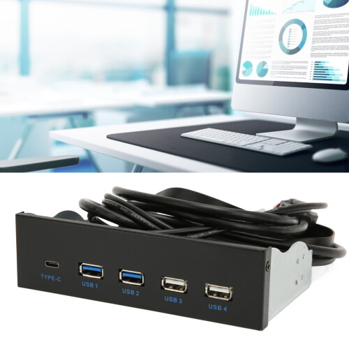 5.25 Inch Media Dashboard with 2xUSB3.0, 2xUSB2.0, 1xType C for PC Chassis