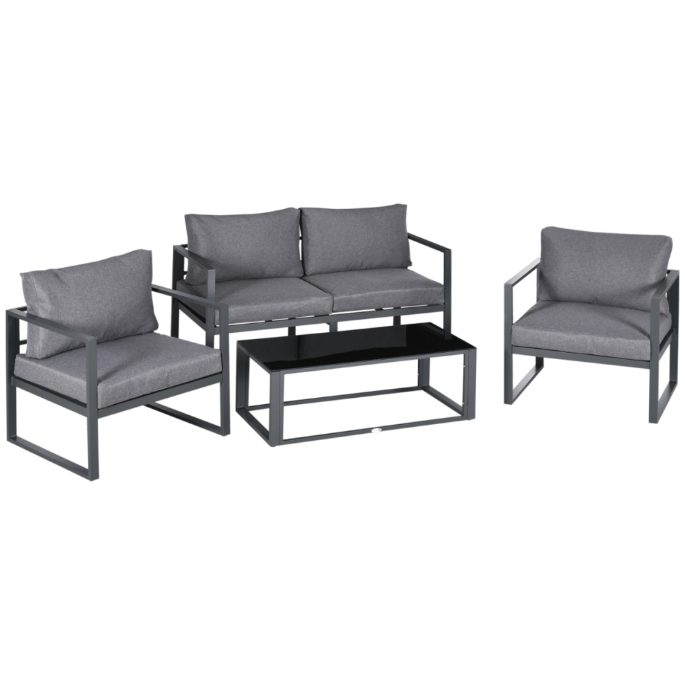 Outsunny 4 Pieces Garden Sectional Sofa Table Furniture Set Aluminium W/ Cushion