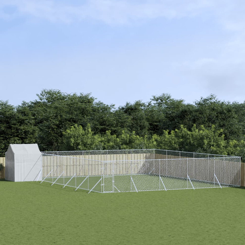 Vidaxl Outdoor Dog Kennel With Roof Silver 12X12x2.5 M Galvanised Steel