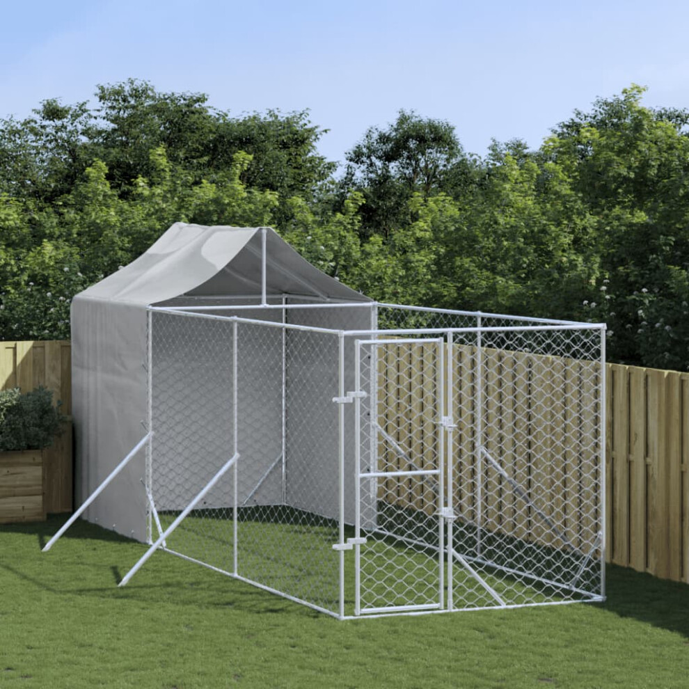 Vidaxl Outdoor Dog Kennel With Roof Silver 2X6x2.5 M Galvanised Steel