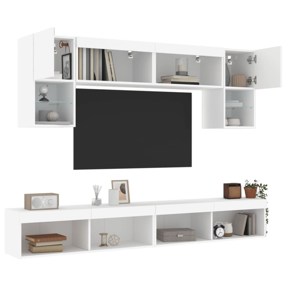 Vidaxl 6 Piece Tv Wall Units With Led White Engineered Wood