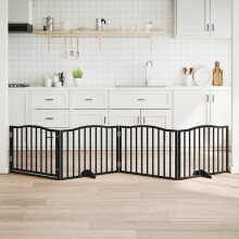 vidaXL Dog Gate with Door Foldable 4 Panels Black 320 cm Poplar Wood